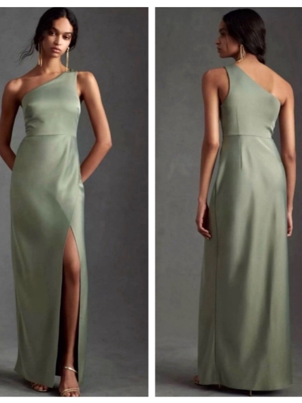 BHLDN One-Shoulder Sage Green Evening Gown